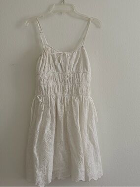 White Mini Dress with Lace Floral Pattern